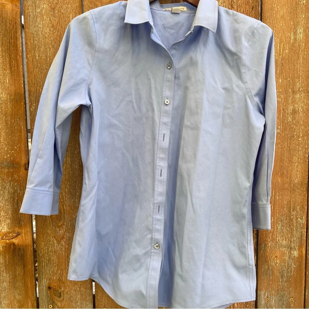 COLDWATER CREEK Women’s Blue Fitted Button Down Shirt 3/4 Sleeves Size Small
